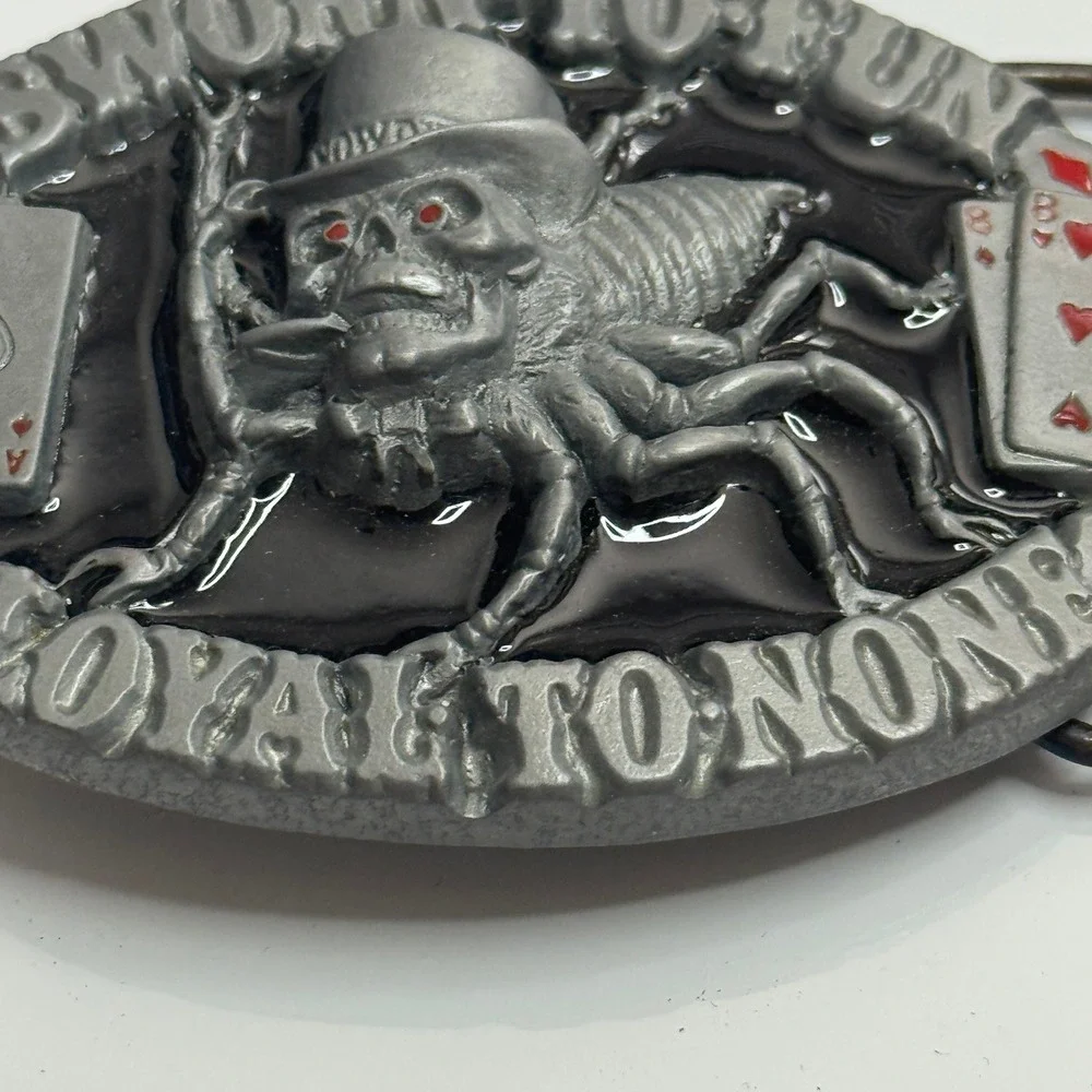 Skull Spider Belt Buckle Sworn to Fun‎ Loyal to None Poker Cards Pewter 1995